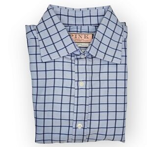 Thomas Pink Plaid French Cuff Men's Button-down Dress Shirt Size 15/33-1/2